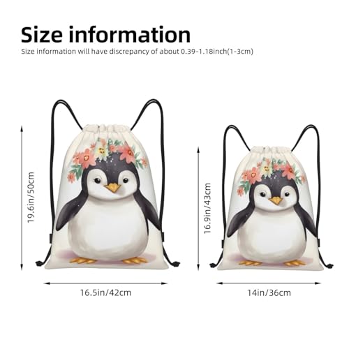 Penguin Wearing Flowers Drawstring Backpack for Men Gym Bag String Bag Waterproof Drawstring Bag for Women Swim Bag Small4