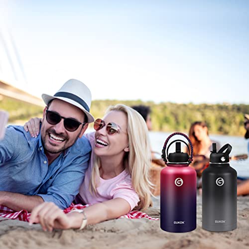 64 Oz Insulated Water Bottle With Straw & Paracord Handles & 3 Lids, Leak Proof Metal Water Jug, Hot Cold Stainless Steel Thermal Water Bottles, Half Gallon Large Water Flask For Sports, Gym #TOP6