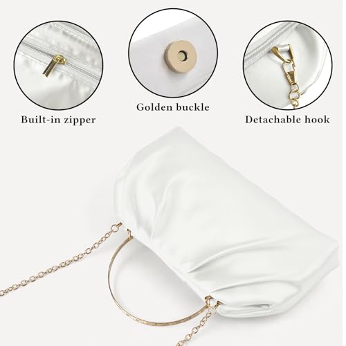 Image of ERKOON Clutch Purse for Women Elegant Pleated Evening Bag Crossbody Shoulder Handbag Envelope Bag with 2 Detachable Chain