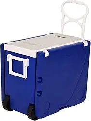 Cooler Portátil 32L com Rodinhas e Mesa Lateral – Ideal para Praia, Camping e Churrasco | Azul/Preto