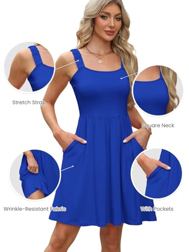 Image of QACOHU Summer Dresses for Women 2026 Sleeveless Square Neck Sundress with Pockets Casual Tank Beach Floral Boho Maxi Dress