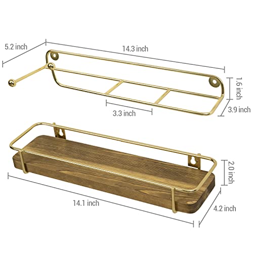 Mygift Wall Mounted Indoor Umbrella Holder Rack With Burnt Wood Base And Brass Metal Wire Frame, 2 Piece #TOP5
