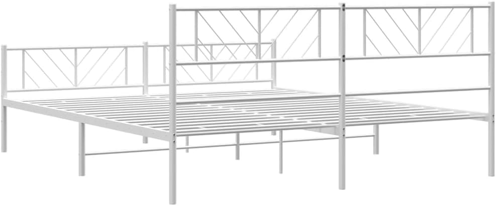 vidaXL Metal Bed Frame White Steel Double Metal Bed Frame Rectangular