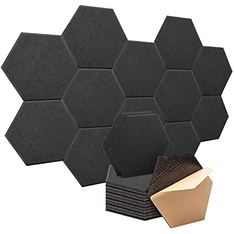 Upgrade Sounds Proof Foam Panels Self Adhesive, 12 Pack Hexagon Acoustic Panels Sound Absorbing, 12 X 10.5 X 0.4 In Soundproof Wall Panels Decorative, High Density Acoustic Foam (Black) Cover