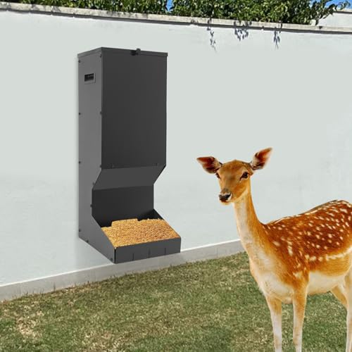 Hanging Deer Feeder, Carbon Steel Deer Feeder Dispensers with Weatherproof Lid 11 Gallons No Waste Large Deers Feeder Station for Farms Ranches