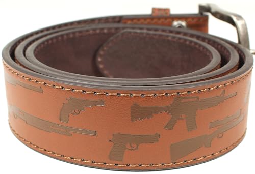 Firearms Pattern Leather Belt Strap and Metal Buckle 1.5