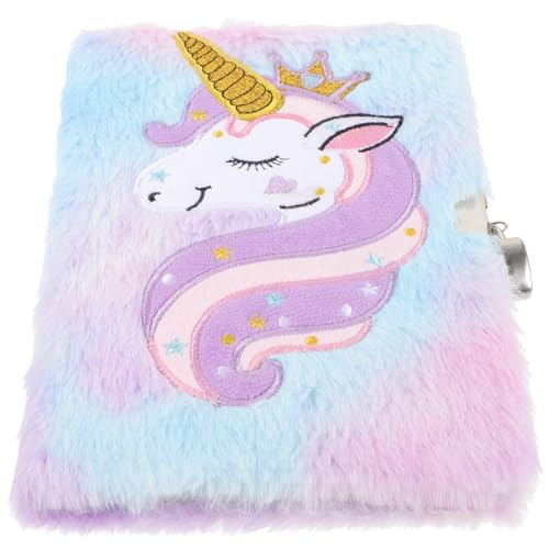 Vaguelly 鍵付きぬいぐるみノート 女子向けコンパクト 学生文具 ユニコーンカバー 日記帳 持ち運び便利 学校 自宅 オフィス対応