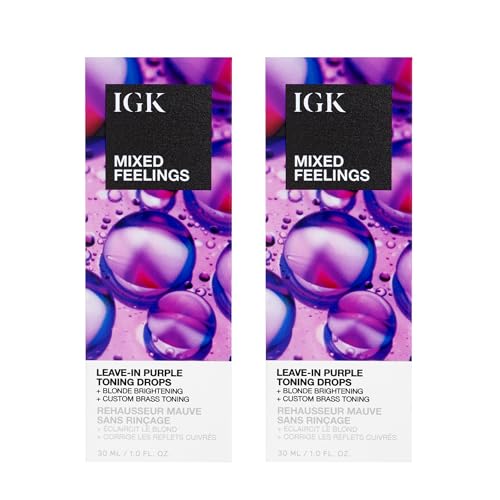 IGK Mixed Feelings Leave-In Blonde Toning Drops 2 pack Customizable Purple Pigment for Neutralizing Brassiness in Blonde Silver and Violet Hair Sulfate-Free Paraben-Free