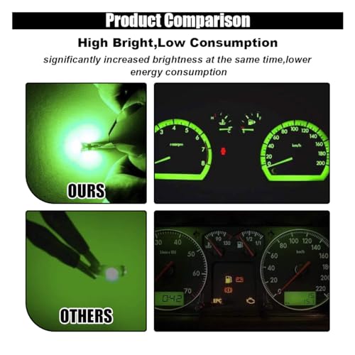 Image of GLSOWEE T5 LED Bulbs, 74 73 37 2721 LED Bulb 12 Volt Replacement, Green | 3030 SMD Bright Canbus Error-Free, Fit for Auto Car Gauge Cluster Dashboard Light Bulb Instrument Panel Indicator Lights Lamp