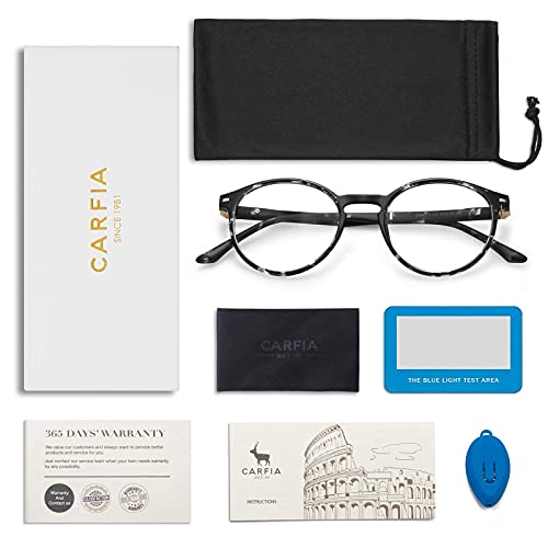 Image of CARFIA Round Blue Light Glasses for Women Lightweight Cute Computer Gaming Glasses Blue Light Blocker Revo Lenses