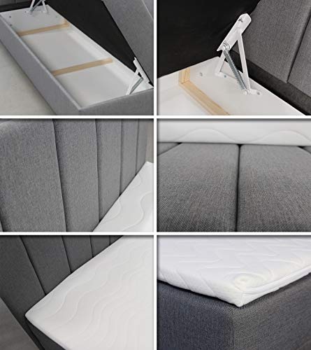 Sofnet Boxspringbett Star mit Topper, Bonell-Matratze und 2 Bettkästen, Doppelbett, Polsterbett, Bett, Bettgestell, Stilvoll, Schlafzimmer, Velour oder Webstoff (Dunkelblau (Kronos 09), 140 x 200 cm) – Bild 6