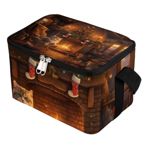 Lunch Bags for Women Men 9 Cans,Warm Home Christmas Cat Hot & Cold Food Delivery Bag Insulated Grocery Bag Insulated Lunch Box Cooler Bag for Office Work Picnic Beach