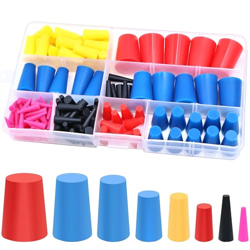 130PCS 1/16" to 5/8" Silicone Rubber Stoppers, 8 Sizes High Temp Silicone Rubber Protective Tapered Plug Assortment Kit, Masking System Kit Perfect for Powder Coating, Painting, Anodizing -  mznowsea, mzn001