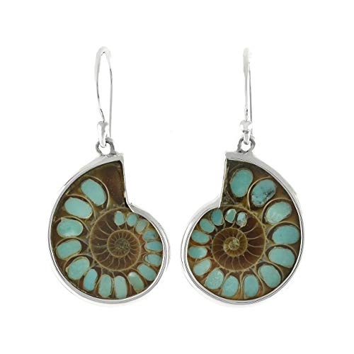 Starborn Ammonite with Turquoise Inlay Earrings in Sterling Silver - Image 3