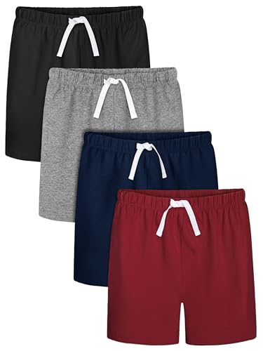 Resinta 4 Pack Toddler Boys Cotton Shorts with Drawstring Boys Casual Short Elastic Waist Pull-on Soft Shorts for Summer