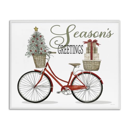 Festive Holiday Bicycle Gifts Basket, 16 x 20 Inch Framed Giclée Print