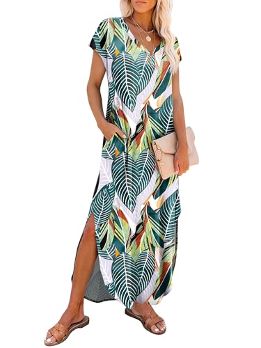 Image of RUMIA Summer Maxi Dresses for Women Cap Sleeve Long Sundress with Pockets