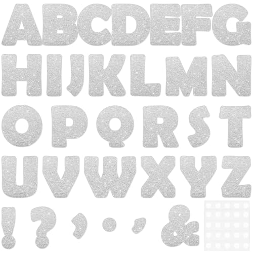 Image of Qyeahkj 150 PCS Large 6 inch Font Silver Letters and Punctuation Set Glitter Bulletin Board Poster Alphabet Cutout for Classroom School Display A Great Helper to Inspire Students' Learning Interest