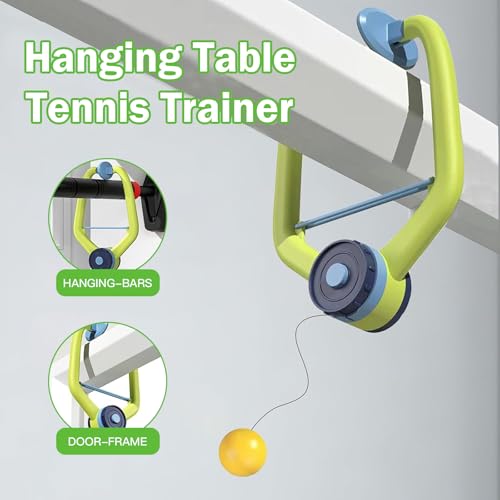 Hengrongshen Tischtennis Trainer Set, Verstellbarer Hangtischtennis Trainer mit 2 Holz Table Tennis Racket und 6 Tischtennisball, Tragbarer Tischtennis Trainer Kinder und Ping Pong Übender