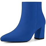 Allegra K Women's Pointy Toe Side Zip Chunky Heels Royal Blue Ankle Boots 8 M US