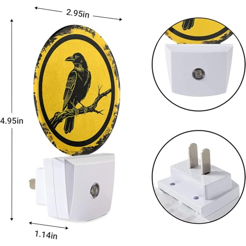 Image of EKOBLA Raven Night Light, Black Bird Crow on Branch Halloween Night Lights Plug Into Wall with Auto Sensor for Home