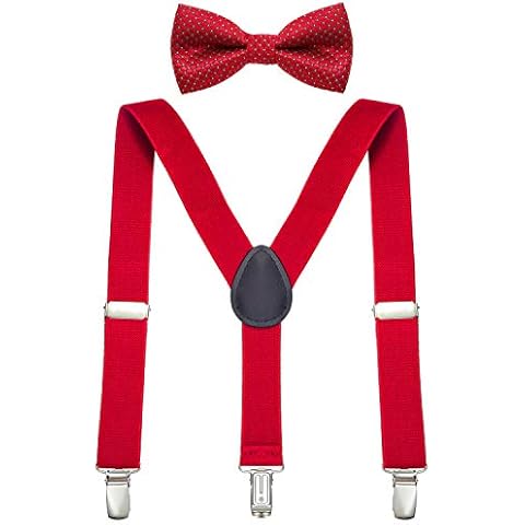 Conjunto de Tirantes y Pajarita Elásticos y Ajustables para Niños de 1-8 Años DonDon Rojo Cover