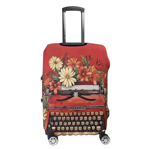 Travel Luggage Cover Elastic Suitcase Protector Anti-Scratch Washable Typewriter And Flowers Luggage Sleeve Tsa Approved Carry on Covers Baggage Cover Fits 18-32 Inch Luggages4