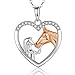 Collier pour Filles Femmes Collier Coeur Argent 925 Chaîne Or Rosé Pendentif Fille et Cheval dans un Coeur Collier pour Femme Collier Bijoux Cadeau Noël Anniversaire avec Boîte de Cadeau