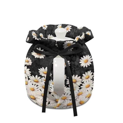 Image of Russian Blue Cat Print Tea Pot Cosy Daisy Print Teapot Insulation Cover Drawstring Design Breakfast Warmer with Insulation Pad 6.1x6.1x6.9 Inch Tea Cozy for Teapot