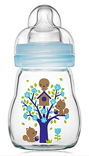 MAM Glass Baby Bottle Wide Neck 170ML,Blue MAM Glass Baby Bottle Wide Neck 170ML,Blue