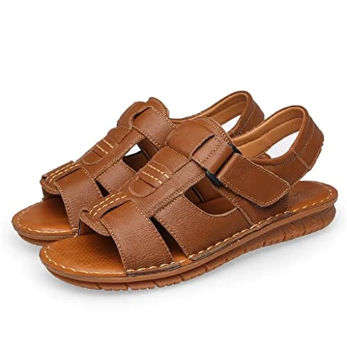 Men Sandals Hollow Out Breathable Genuine Leather Casual for Driving Flat Men Sandals(40)