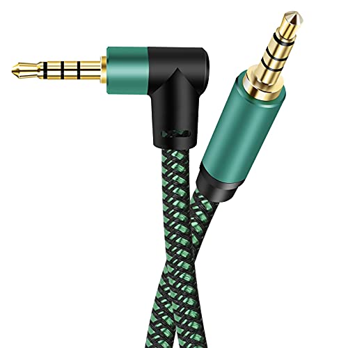 Image of Male to Male Audio Cable,90 Degree TRRS 3.5mm Nylon Braided 4 Pole Hi-Fi Stereo Aux Cable /Auxiliary Cable /Aux Cord for Headphones, Phone, Tablets, Headset, PC, Laptop and More ([2-Pack] 6 Feet)