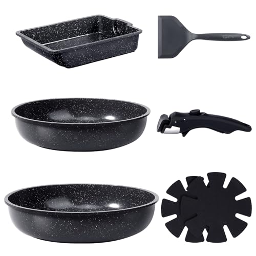 Image of GiPP Ceramic Pots and Pans Set Non Stick, Nonstick Detachable Handle Cookware Sets, Non Toxic Induction Kitchen Pot and Pan with Removable Handle, Healthy RV Cookware, Dishwasher &Oven Safe, 7 Piece