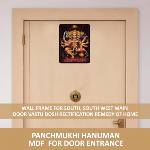 Image of BerryBox Panchmukhi Hanuman MDF Sticker Wall Frame Door Vastu Dosh Rectification Remedy Of Home, Office And Factory MDF Photo Poster with self adhesive tape 4x6 inch (Style 8)