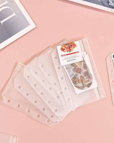 6 bolsos para fichário A5 - Pastas com zíper de PVC à prova d'água de 6 furos para orçamento e armazenamento de documentos