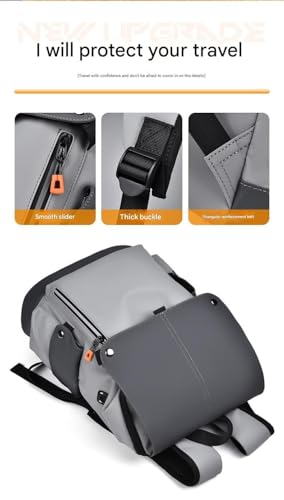 Men’s Waterproof Backpack Large Capacity PVC Travel Bag with Colorblock Design and Ergonomic Shoulder Straps for Work or Daily Use(Blackgray)4