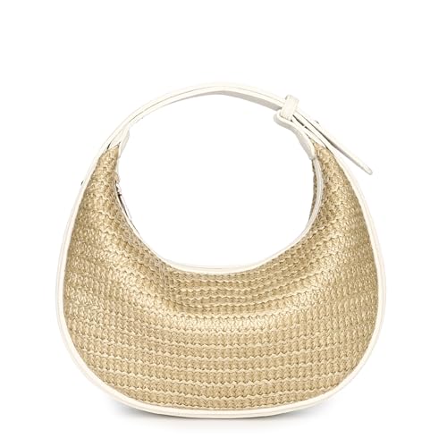 Herald Straw Crossbody Bag for Women Beach Woven Hobo Handbag Summer Chic Crescent Shoulder Purses with Adjustable Strap