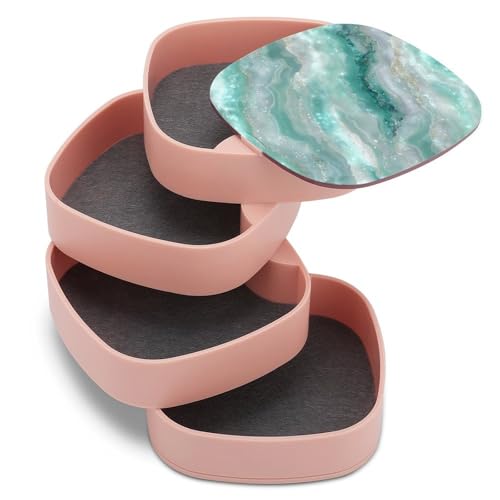 Boîte à bijoux en agate côtière verte design rotatif chic - 8