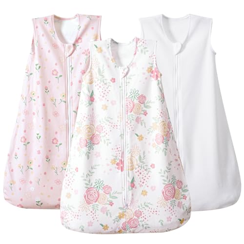 Image of PHF 3 Pack Warm Micro-Fleece Baby Sleep Sack 0-6 Months, Soft Baby Wearable Blanket, 2-Way Zipper Sleeping Bags, Comfy Toddler Sleeping Sack for Girls, Small Size, Rose Floral