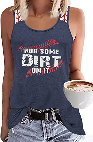 HEYO Womens Baseball Mom Navy Blue Letter Print Sleeveless Tank Top