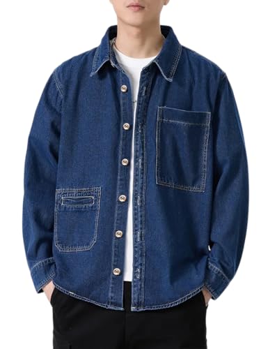 Image of GRECIILOOKS Men's Casual Denim Shirt's | Full Sleeve Regular Fit Jeans Shirt | Stylish Blue Denim Shirts for Men | Versatile for Everyday Wear