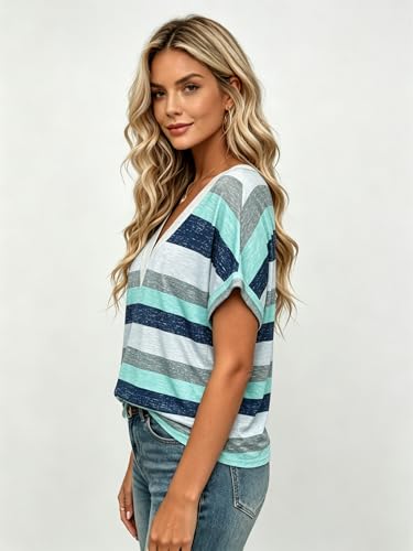 Image of T Shirts Short Sleeve V Neck Tees Womens Tops Beach Vacation Fashion Clothes 2026 Casual Summer Spring Fall Outfits
