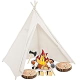 Kigley 24 Pcs Pretend Camping Play Set with Teepee Tent Fake Campfire Felt Wood Style Throw Pillow Cushion for Dramatic Play Home Decorations