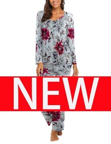 Image of Ekouaer Womens Pajama Sets 2 Piece Lounge Set Fall Winter Pajamas Long Sleeve Pjs Top and Pants Soft Pj Sets Loose Sleepwear