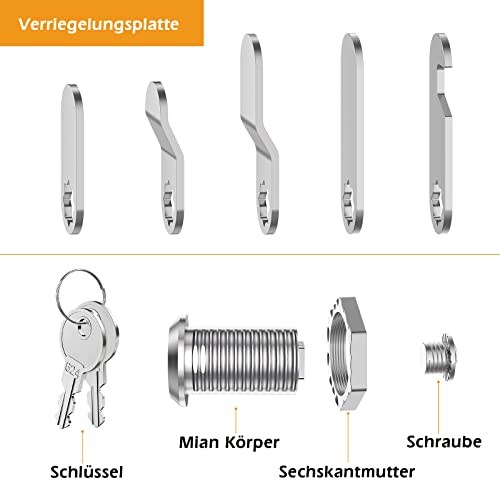 VOCIBO® Mailbox Lock with 4 Keys, 5 Different Locking Plates, Mailbox Lock 25 mm, Lock Lock, Diameter 18 mm Drawer Lock - Image 3