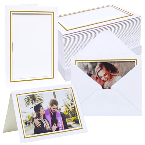 Cadre photo en papier 10x15 cm blanc et or avec enveloppe