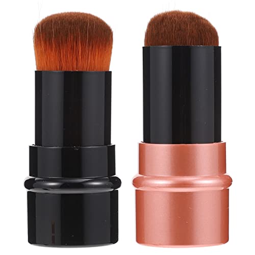 BIUDECO 2 piezas Brocha de Maquillaje Retráctil para Polvo y Base Cepillo Cosmético Portátil para para Aplicación Profesional y Incluye Negro y Rojo
