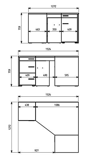 Jahnke CL 155 Eckschreibtisch | In Eiche Sägerau und Weiss | 150 x 76 x 60 cm - CL 155 E Eiche Sägerau Nb. T.1-3 Jahnke CL 155 Eckschreibtisch | In Eiche Sägerau und Weiss | 150 x 76 x 60 cm