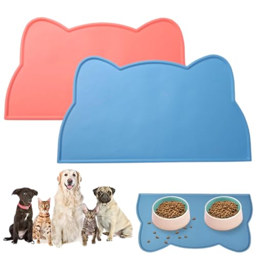 DOKRIN Tappetini sottociotola per cani,2 pezzi tovagliette in silicone per cani e gatti, tappetino anti-goccia per animali domestici