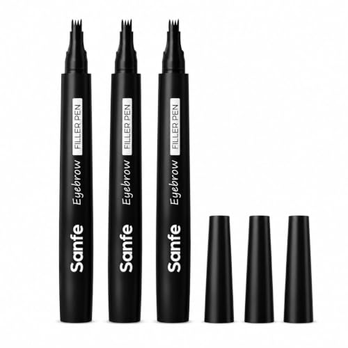 Image of Sanfe Eyebrow Filler Pen | Waterproof Microblading Brow Pen | 4 Fork Tip Eyebrow Pencil for Natural Hair-Like Strokes | Long Lasting Smudge Proof Brow Makeup | 1 ml | Pack of 3